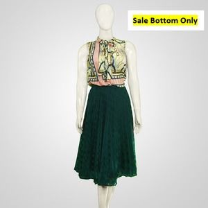 Chic Vintage 1970s Pleated Emerald Midi Skirt, Bottom Only